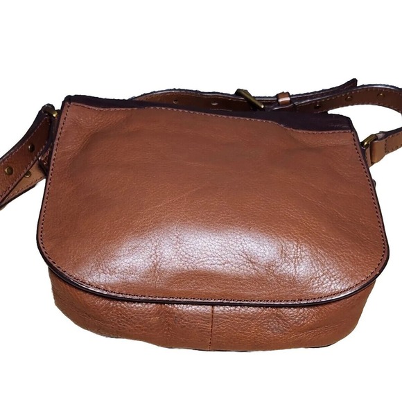 Womens FOSSIL Emi Leather Saddle Handbag Two-toned Brown Purse Bag Crossbody - Picture 3 of 7